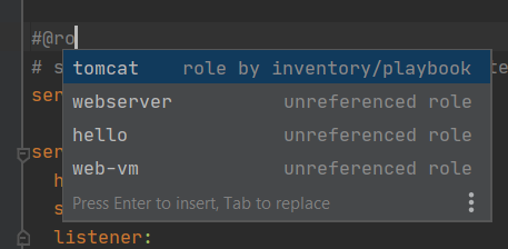 Code completion of group and host variables