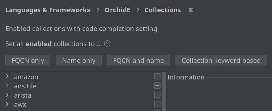 Collections configuration for global settings