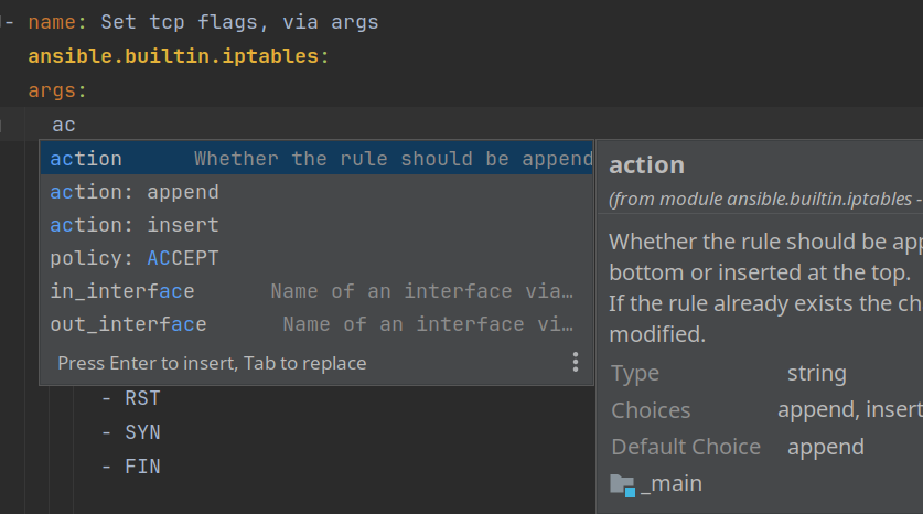 Code completion support for args-keyword