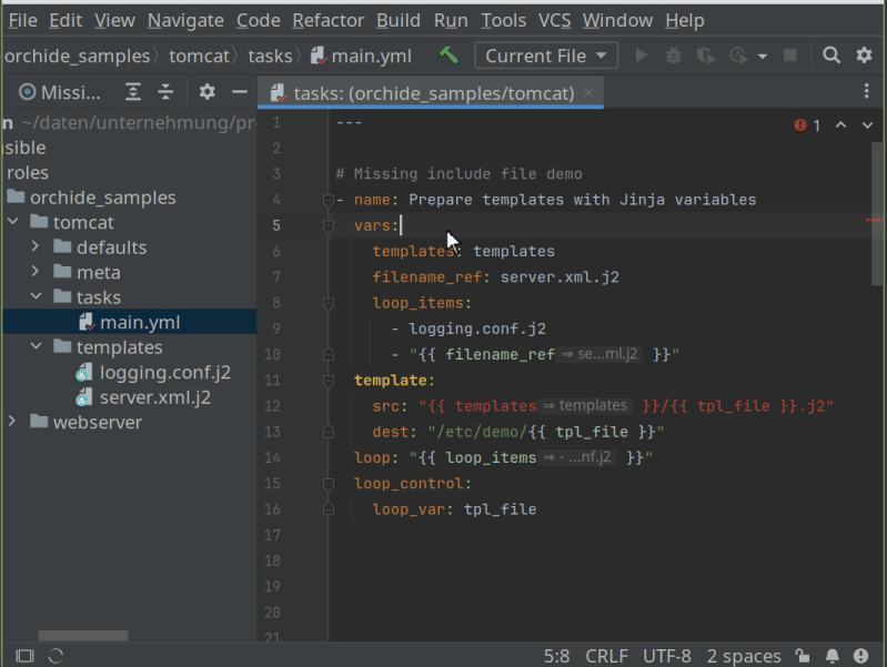 Inspection Missing include file with loop control variable