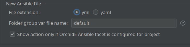 New file dialog for Ansible files