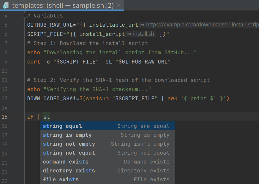 Jinja2 template support for shell files