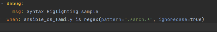 Syntax Highlighting for Ansible test arguments